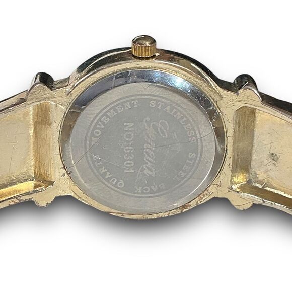 Y2K Vintage Gold Tone Round Face Bangle Cuff Bracelet Watch - Picture 9 of 14